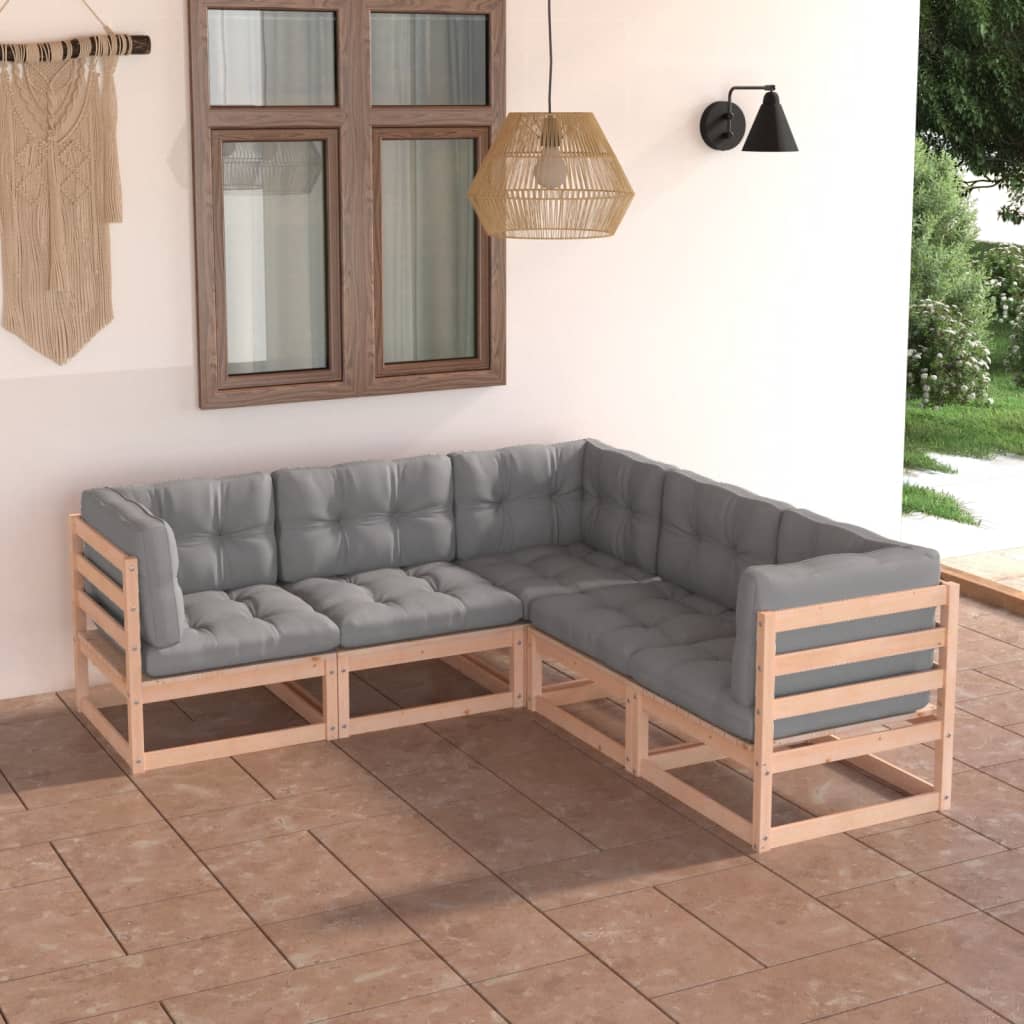 5-tlg. Garten-Lounge-Set mit Kissen Kiefer Massivholz